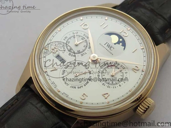 MIROTIME 0308 Compact Portugieser Perpetual Calendar IW503302 RG V9F 1:1 Best Edition White Dial on Brown Leather Strap A 7113